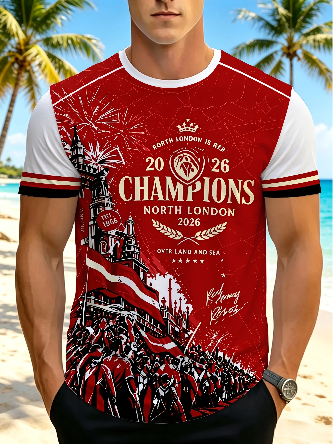 Men's 2026 North London Champions Graphic T-Shirt, Retro Victory Celebration Short-Sleeve T-Shirt, Holiday Party Casual Top