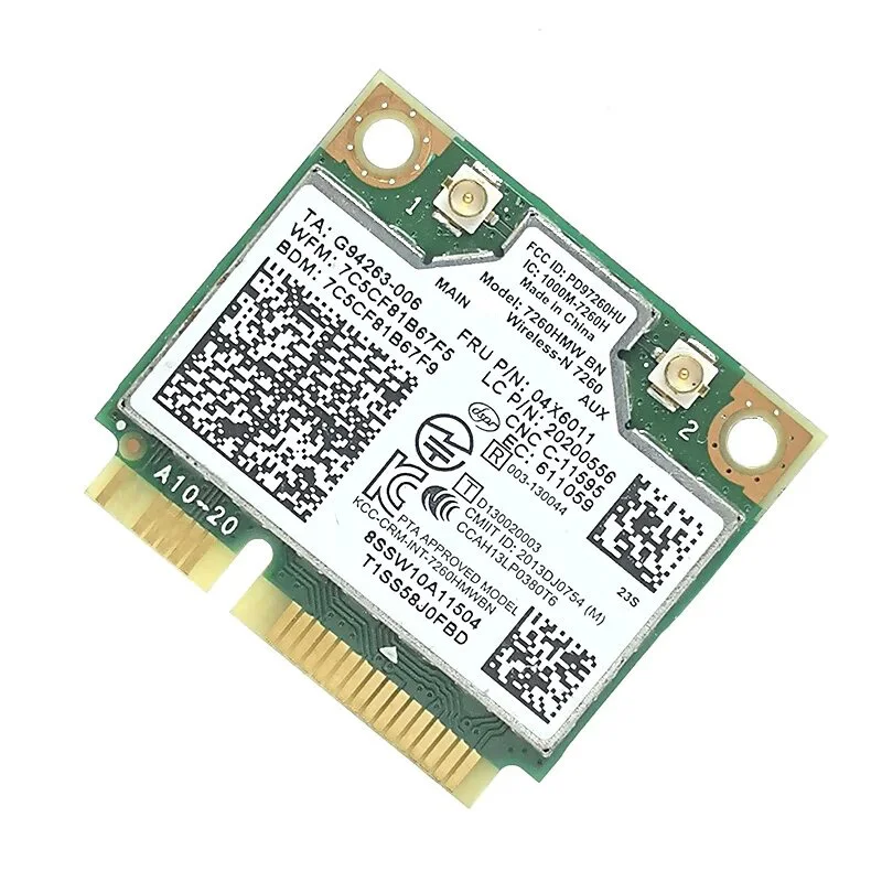 Used Intel Wireless 7260HMW Bluetooth 4.0 7260BN WiFi mini PCIE Wlan Card BT4.0 FRU:00JT455 04X6011 for ThinkCentre M93p E540