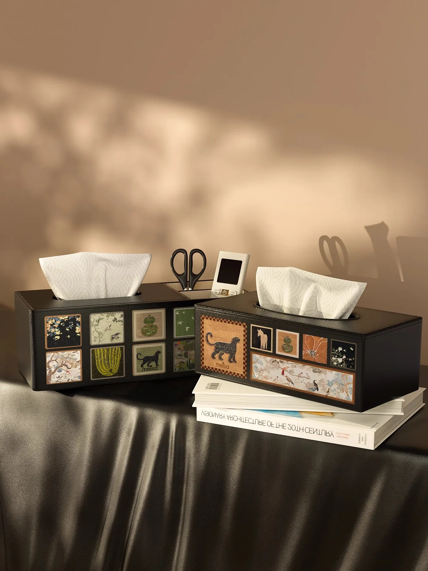 

Meisda High-End Leather Tissue Box Multi-Function Desktop Remote Control Storage Box Creative Home Living Room Organizer