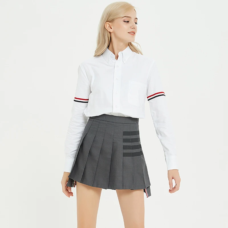 Women's Summer New High Waist Striped Pleated Light Proof Gray Slim Short Tennis Skirt