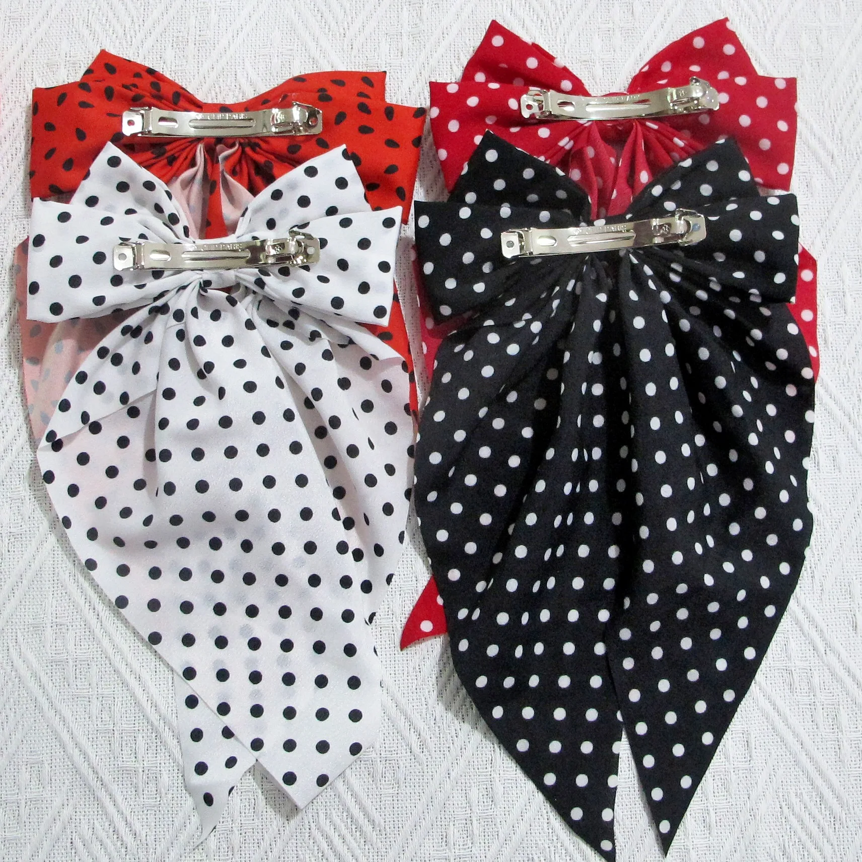 Polka Dot Bowknot Spring Clip Hair Accessory Female Cloth Large Size Back of The Head Hair Clip Vintage Style Hair Root Headwear