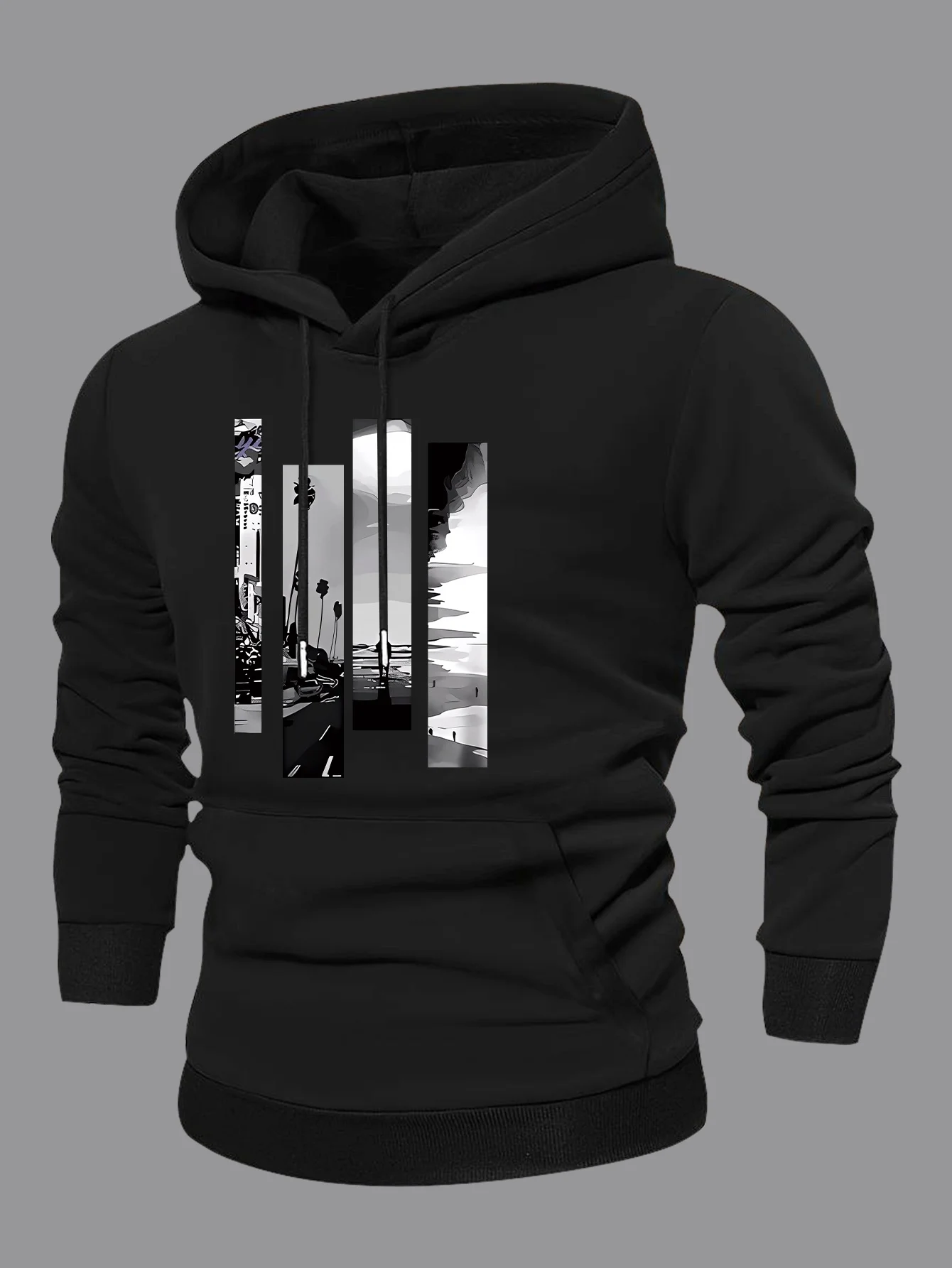 Unisex Stylish Printed Hoodie – Casual Drawstring Pullover with Kangaroo Pocket, Polyester Fabric, Machine Washable