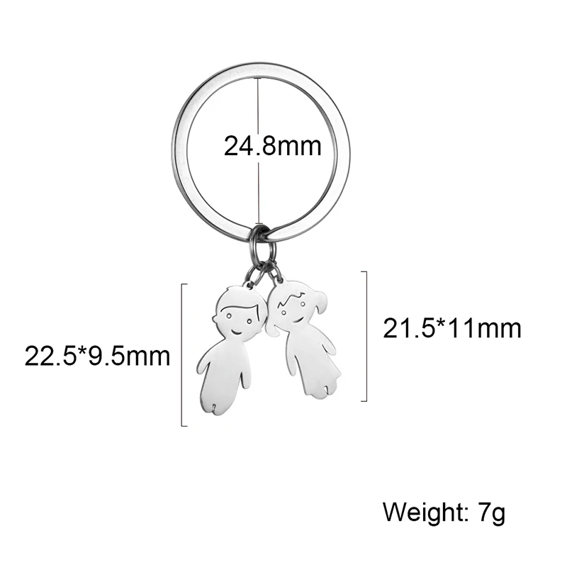 Stainless Steel Boy Girl Pendant Keychain for Children Gift Cute Simple New Keychain for Family Christmas Gift