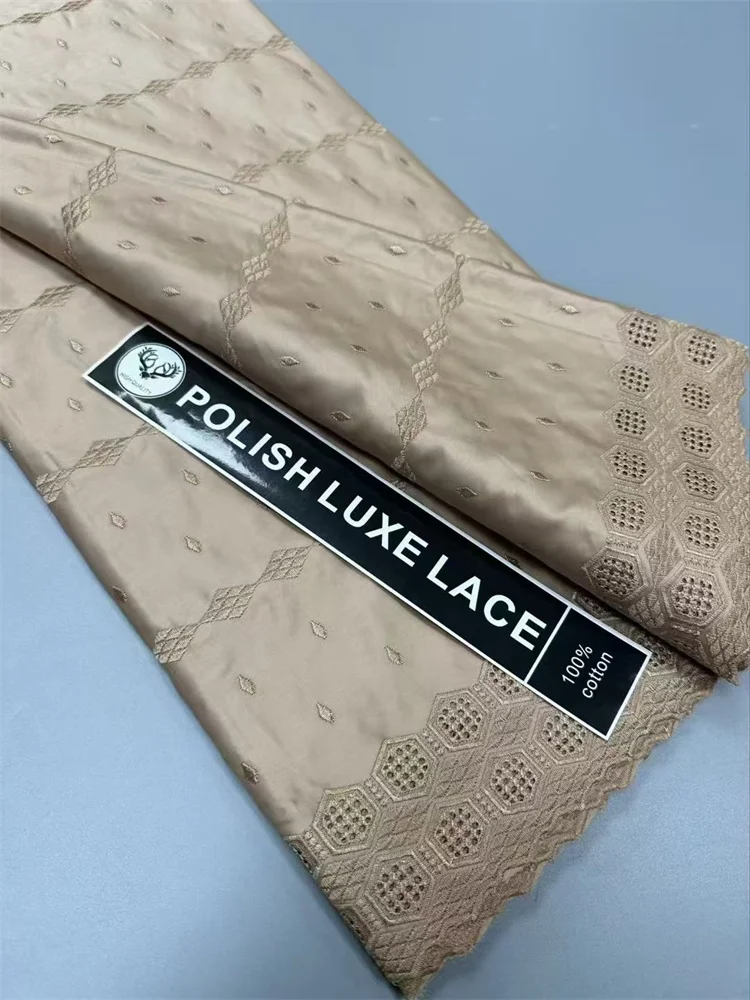 

Latest African Fabric Cotton Lace High Quality 5 Yards 2025 Coffee Breathable Cotton Colth Fabric For Beach Party Sewing