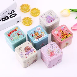 Colorful Metal Mini Square Tin Can Cartoon Carving Box for Children Candy Beads Coin Earrings Sealed Jar Packing Storage Gifts