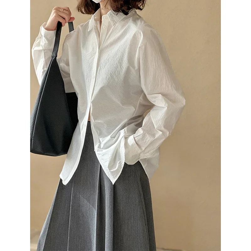 New Spring Shirt for Women's Waist Lapel Long Sleeve Design Commuter Style Shirt