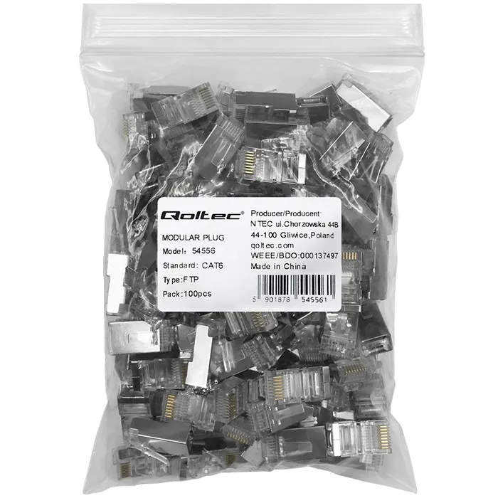 Qoltec Plug RJ45 modulaire connector | CAT6 | FTP | Vergulde contacten | 100 stuks