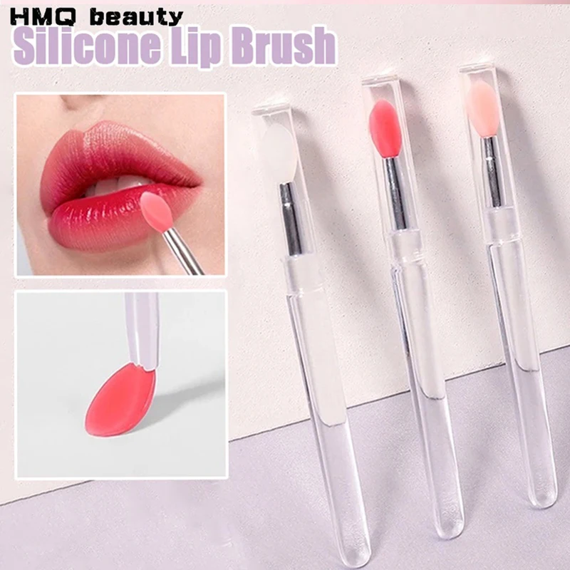 3pcs Transparent Silicone Lip Brush Stick Crystal Rod Lipstick Brushes with Protective Cover Multi-function Eyeshadow Brush Tool