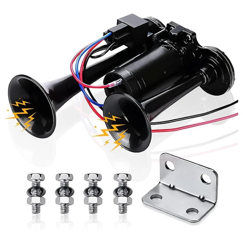 

Horn Kit 12V 150Db Super Loud 2 Trumpet With Compressor For Trucks Trains Boats Black