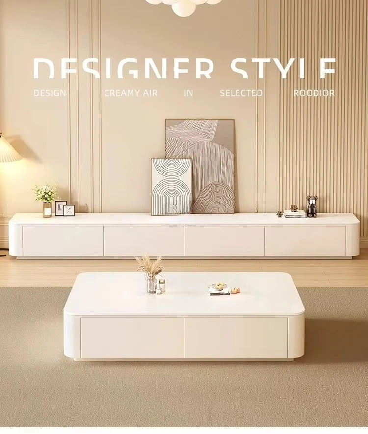 Cream-style TV Cabinet Modern and Simple Living Room Tea Table Floor-standing Tea Table TV Cabinet Set