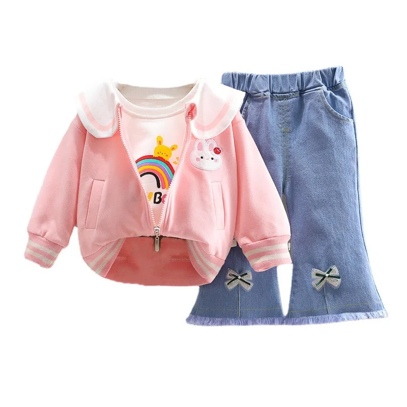 

New Spring Autumn Baby Girls Clothes Suit Children Fashion Jacket T-Shirt Pants 3Pcs/Sets Toddler Sports Costume Kids Tracksuits