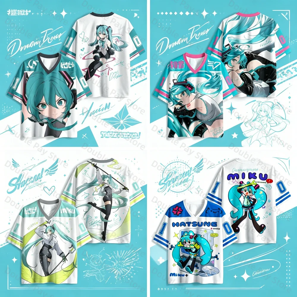 T-shirt en jersey pour homme à col en V, imprimé 3D Miku Anime, manches courtes, style streetwear décontracté, motif Vocaloid, cadeau cosplay, idéal pour l'été