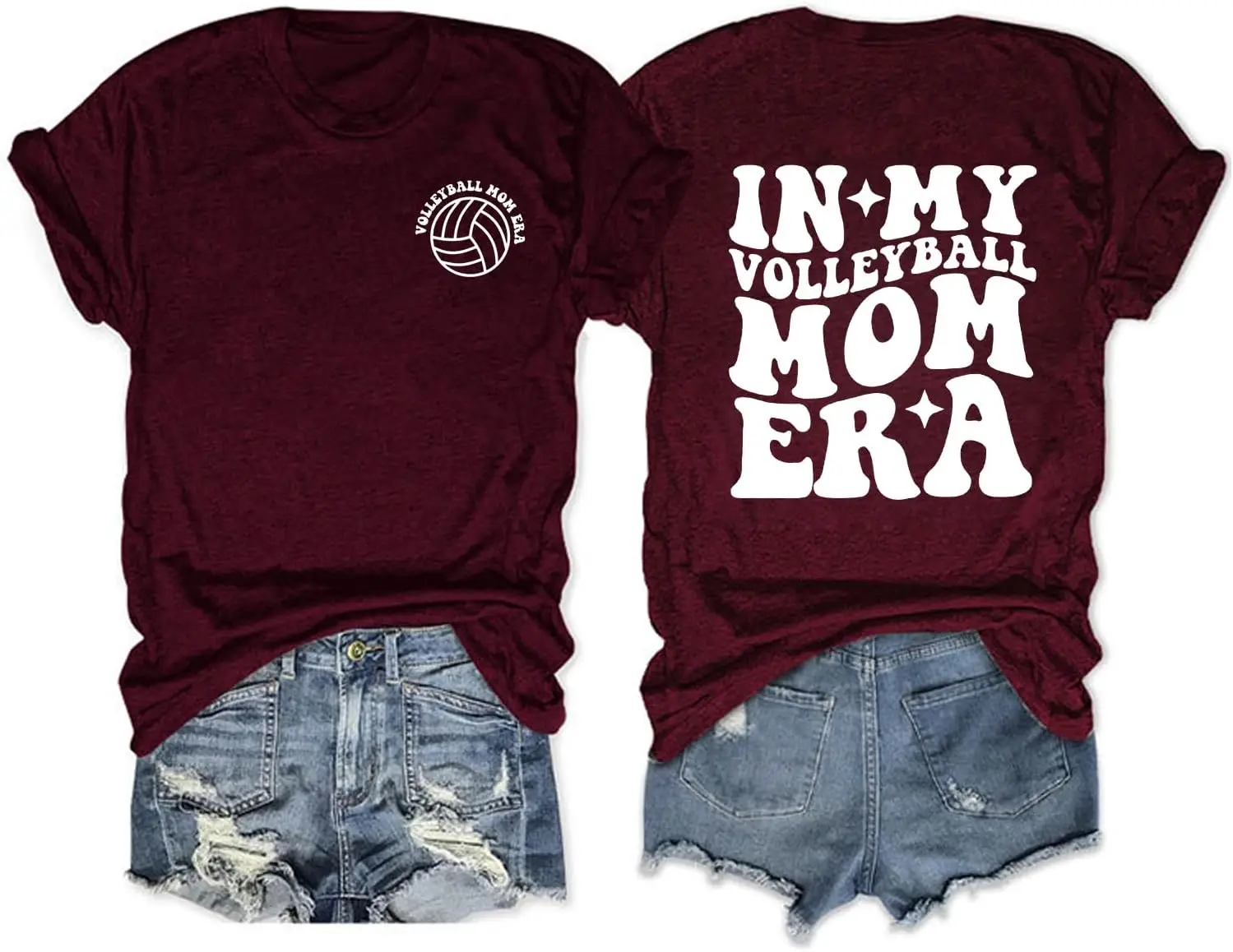 

Volleyball Mom Shirts for Women in My Volleyball Mom Era T Shirt Funny Graphic Tee Top (Front and Back Print)