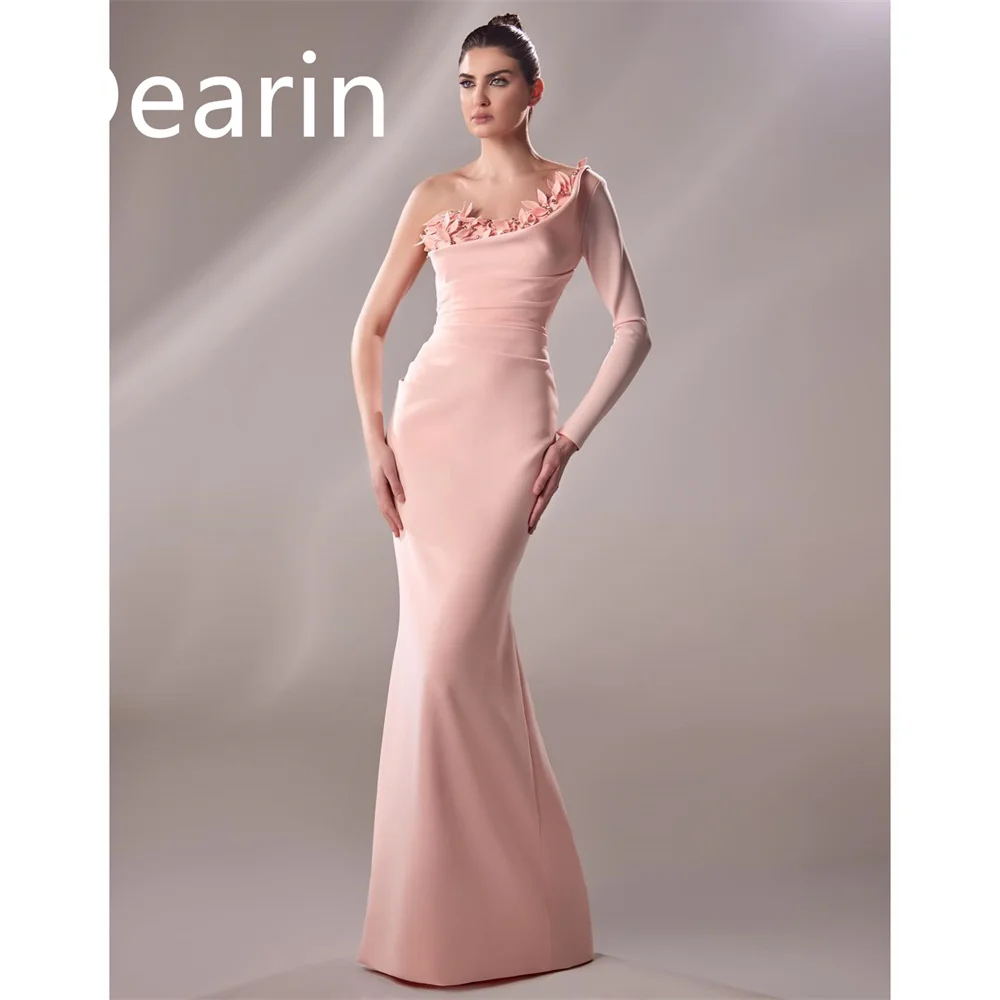 

Customized Formal Gown Dearin One-shoulder Column Floor Length Skirts Vertically Bespoke Occasion Dresses Evening Saudi Arabia P