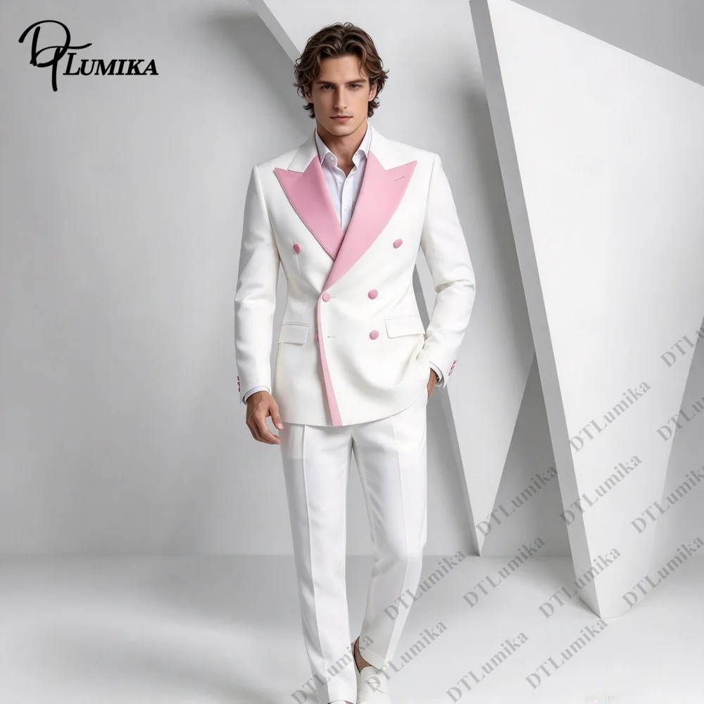 Double Breasted Men Suit 2 Piece Wide Lapel Blazer with Trousers Tailored Prom Outfit for Wedding Guest Modern Party Tuxedo