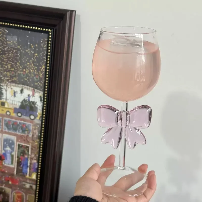 Pink 3D Bow Stemmed Glass, Borosilicate Heat-Resistant Champagne Flute for Romantic Dinner, Aesthetic Gift for Women & Girls
