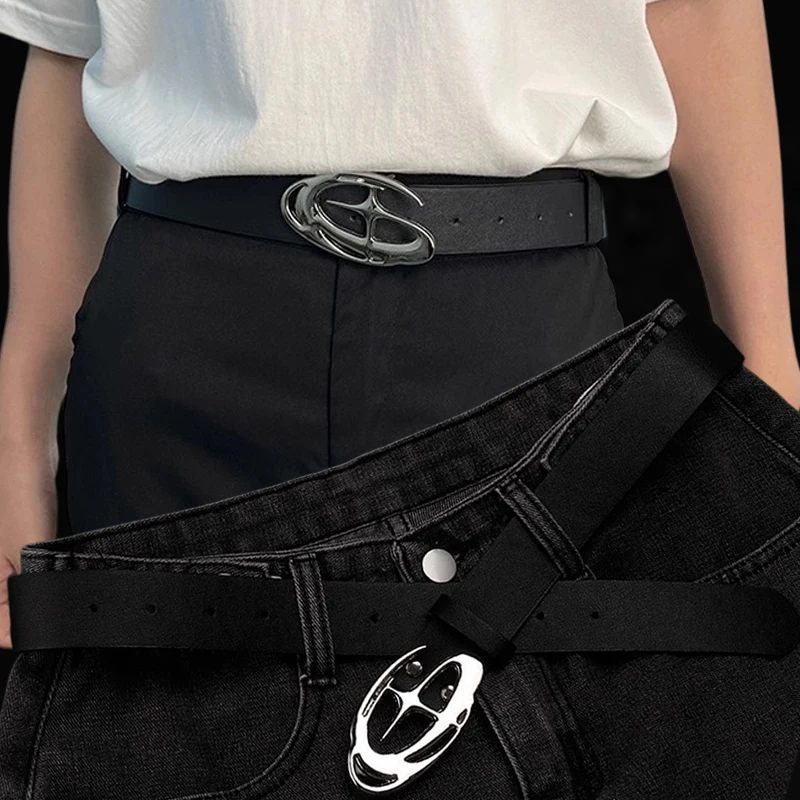 Gothic Punk Cross Buckle Waist Belt Y2K Metal Star Clasp Belts PU Leather Adjustable Strap Edgy Style Accessory for Women Men