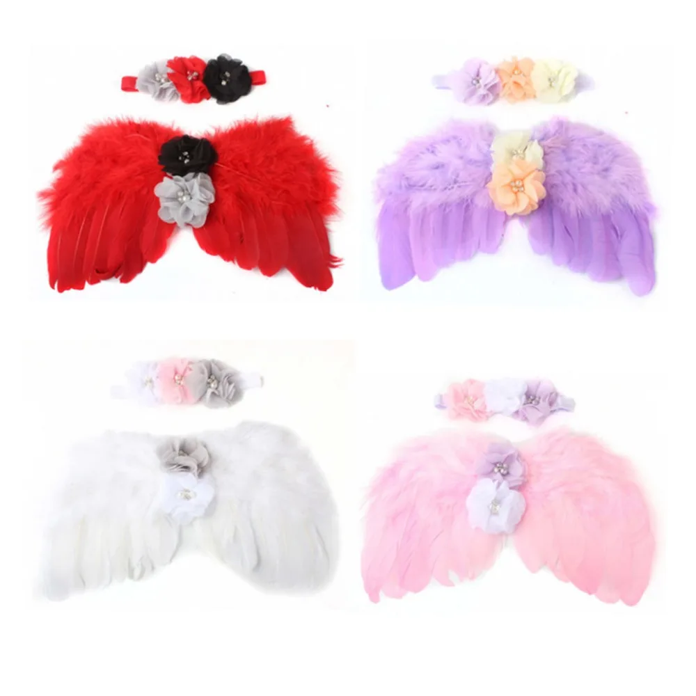 

White/Pink Cute Newborn Feather Wings Roses Hair Accessories Newborn Photography Clothing Wings Flower