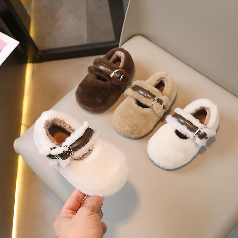

2025 New Children's Cotton Shoes Padded Thickened Boys Girls Walking Shoes Soft Bottom Non-slip Kids Fur Shoes Детская Обувь