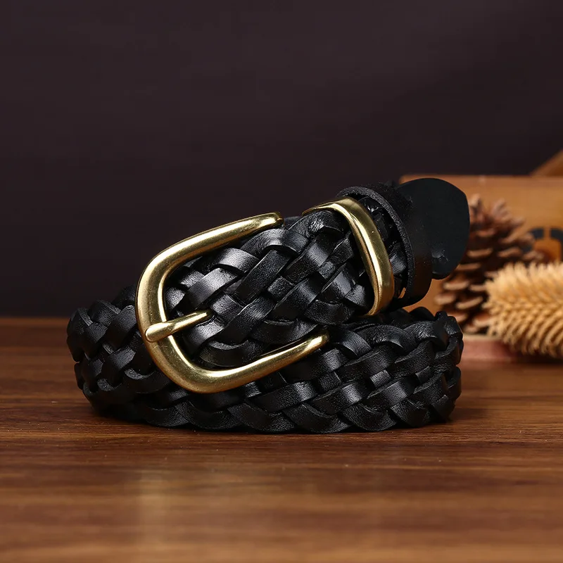rrl-handcrafted-pure-calfskin-woven-belt-unisex-vintage-style-lightweight-luxury-versatile-copper-buckle-casual-commute-belt