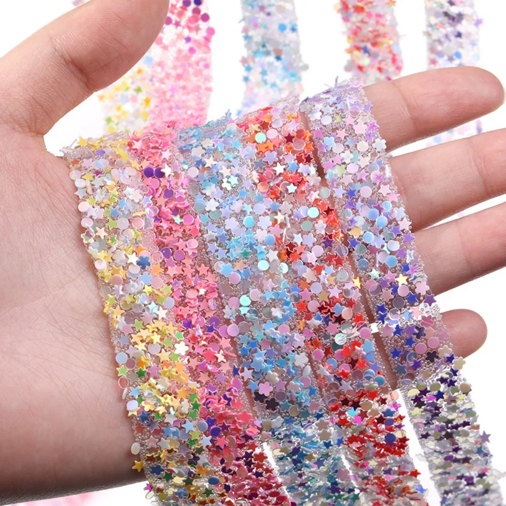 1 Yard 12 mm Stern-Pailletten-Streifen, selbstklebendes Band, doppelseitige Diamant-Rollen-Aufkleber für DIY-Handwerk, Geburtstagsdekoration – Detail 2