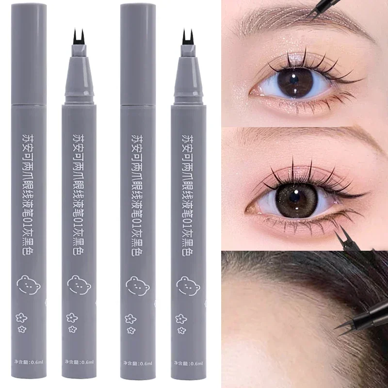 Ultra-thin 2 Fork Tip Liquid Eyeliner Lower Eyelash Pen Makeup Quick Dry Smooth Eye Liner 2 Point Eyebrow Tattoo Pencil Cosmetic