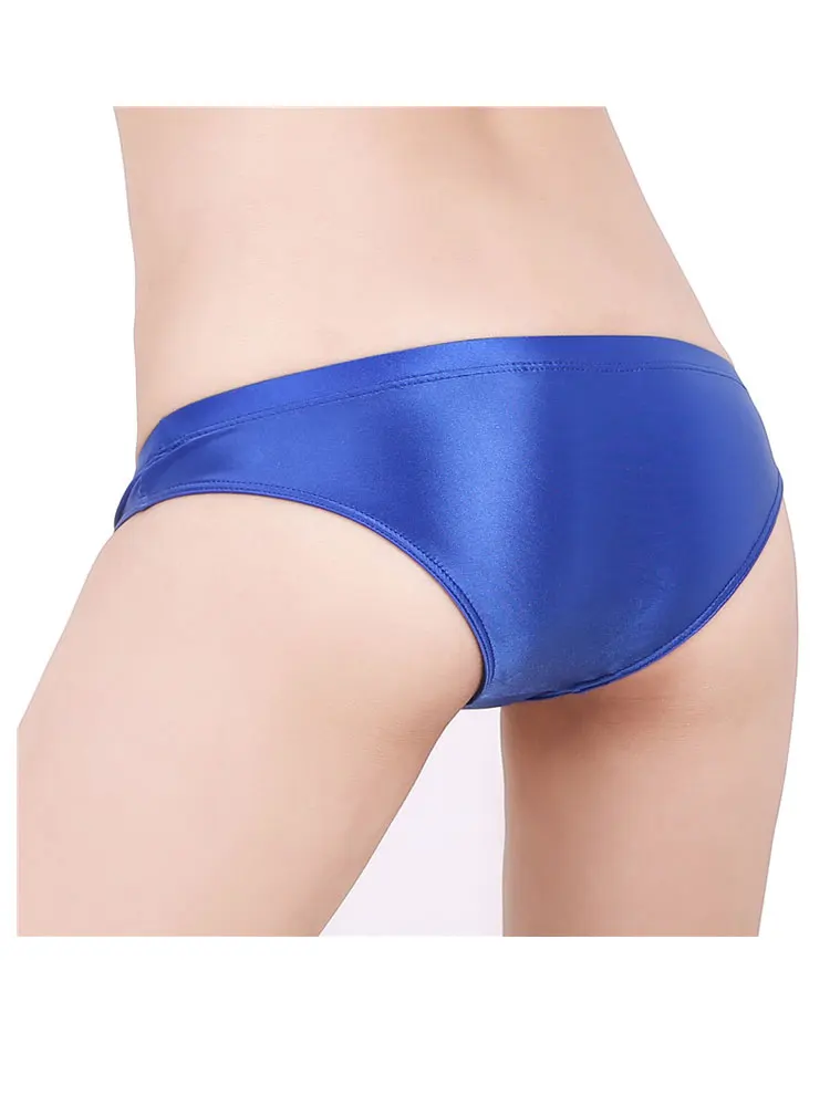 Tanga de cintura baja para mujer, ropa interior brillante transparente, Color caramelo, parte trasera en T, satén brillante, talla grande