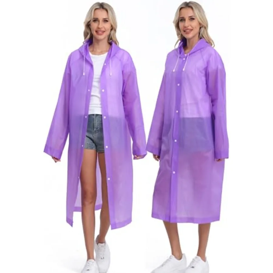 2-Pack Reusable Rain Ponchos for Adults, Raincoats Emergency for Women/Men with Drawstring and Sleeves