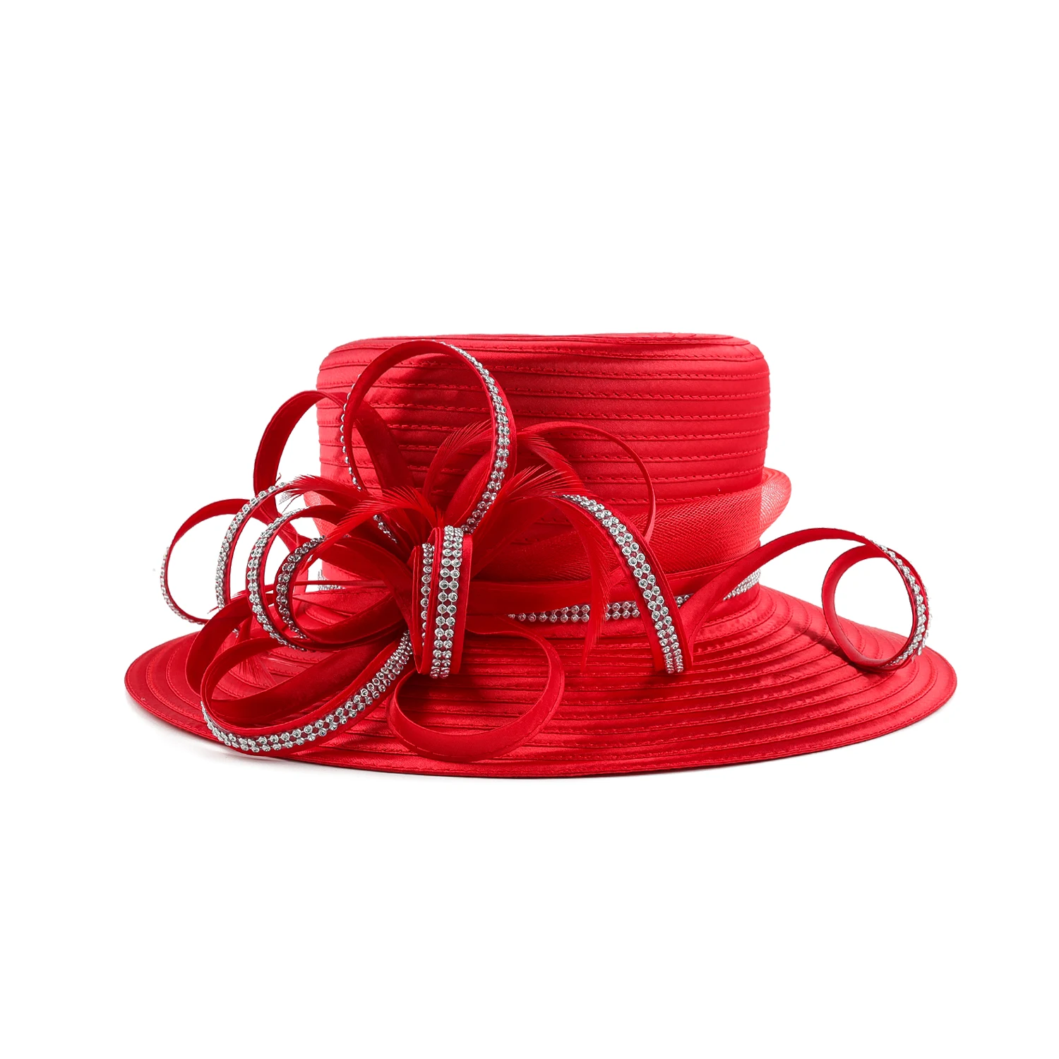 Multicolor Satin Cloth Rhinestone Church Hat Elegant Photography Top Hat Fashion Female Banquet Fascinator Wedding Formal Hat