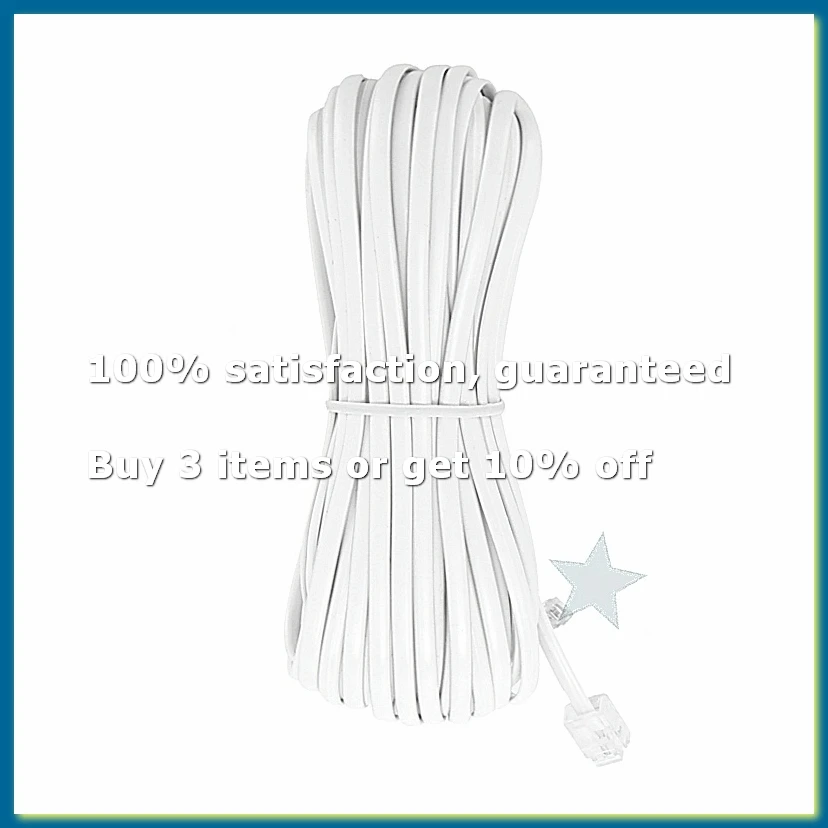 White Male 6P2C RJ11 Plug Telephone Fax Modem Line Cable, 14M for Landline Telephone
