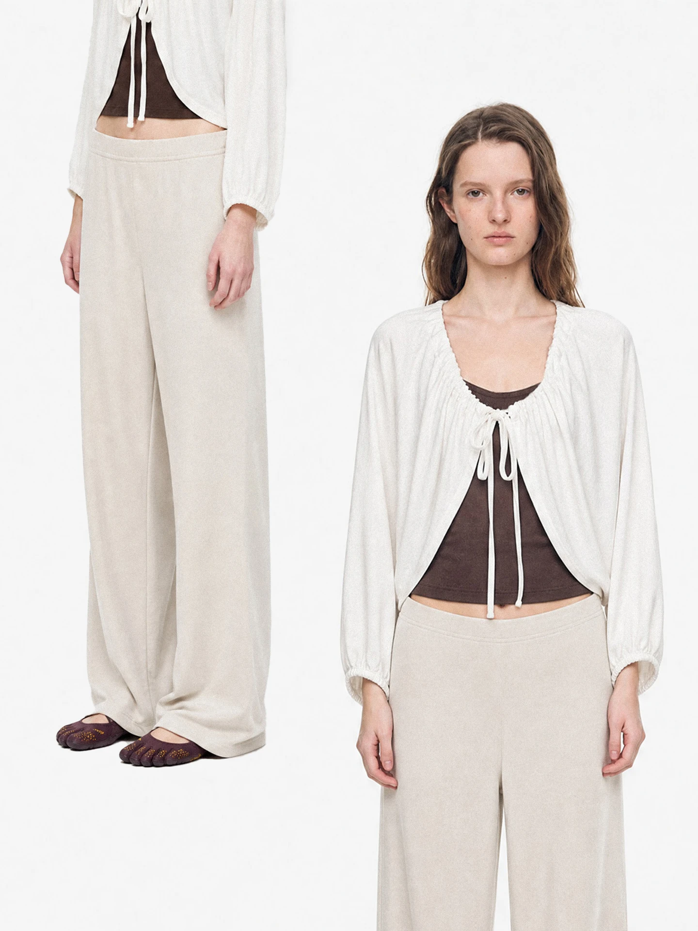 TDDP Women's Batwing Sleeve Layered Casual Three-Piece Set Early Autumn Wear Inner Vest Pants Long Pants Comfortable Breathable