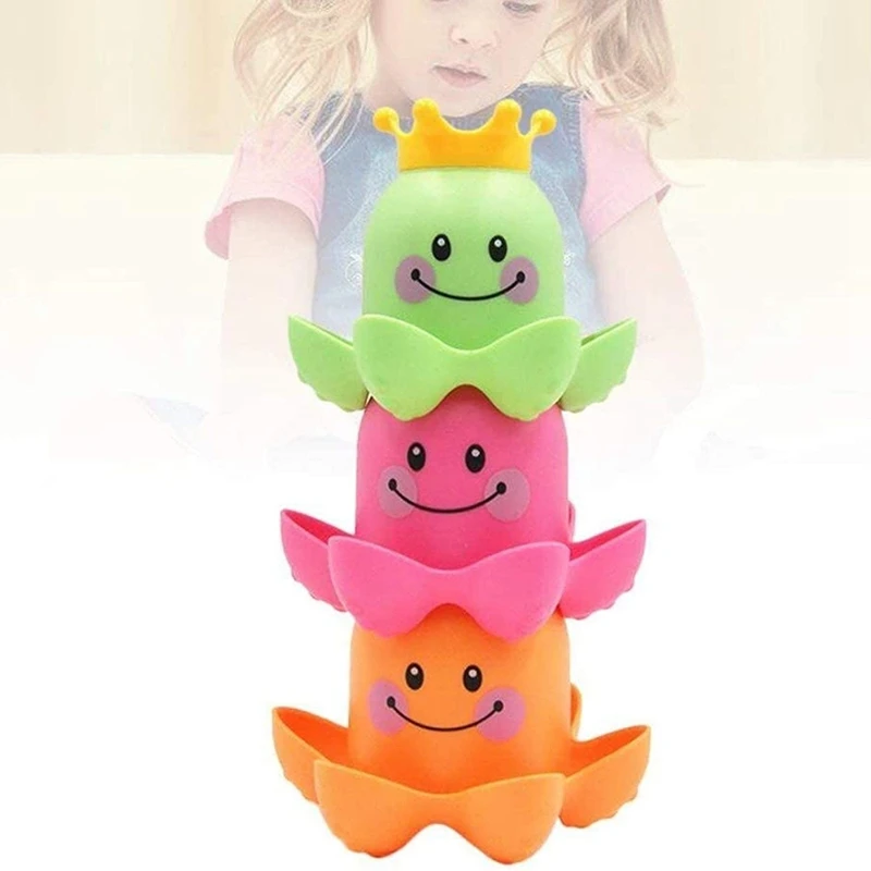 HOT-Ocean Octopus Stacking Cups Baby Bath Toys Sea Animal Baby Bathing Shower Bathroom Taste Game For Infant And Kids