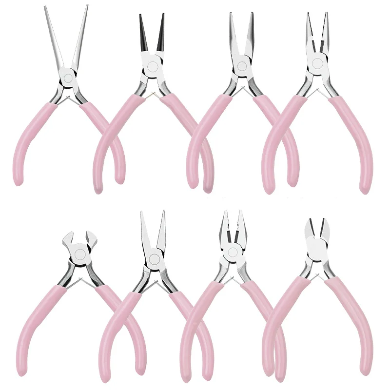 Cute Pink Color Handle Anti-slip Splicing and Fixing Jewelry Pliers Tools & Equipment Kit for DIY Jewelery Making Needlework