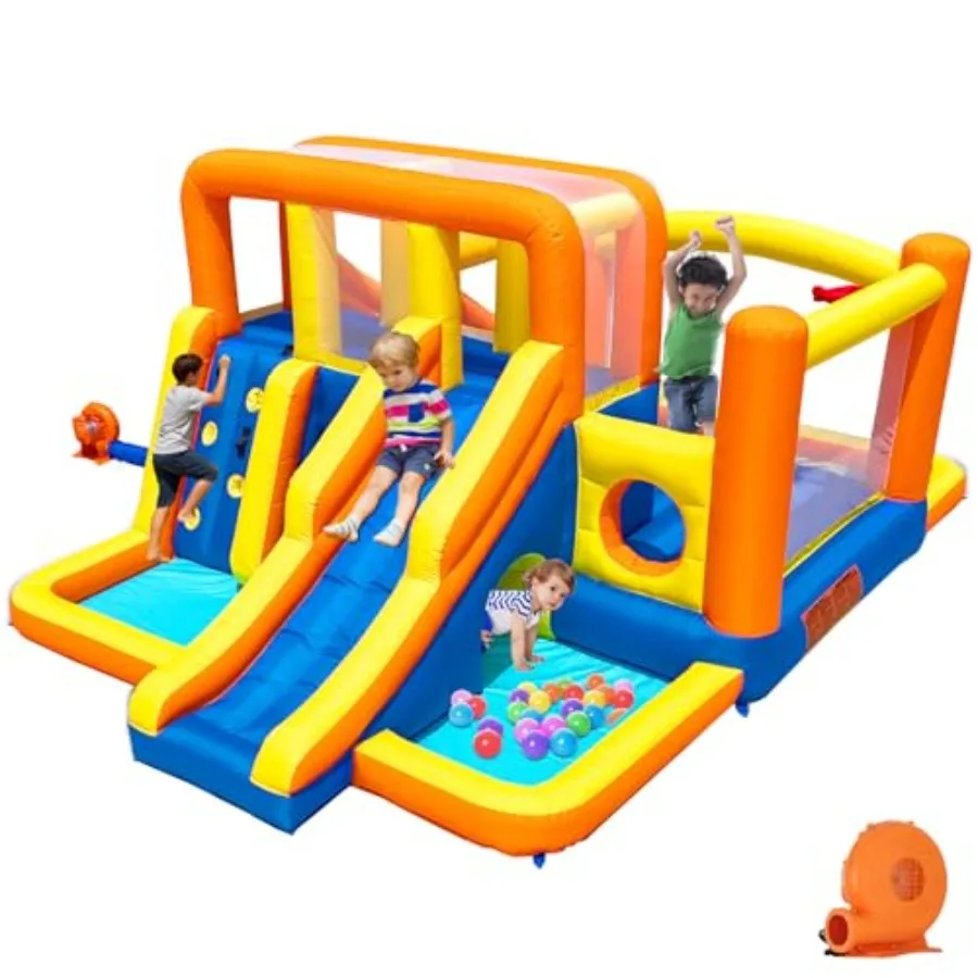 

Надувной батут-горка 16.5x11 футов для интенсивного использования, комбинированный, для больших зон для игр на мокрой/сухой поверхности, с 2 независимыми горками, 2 секции