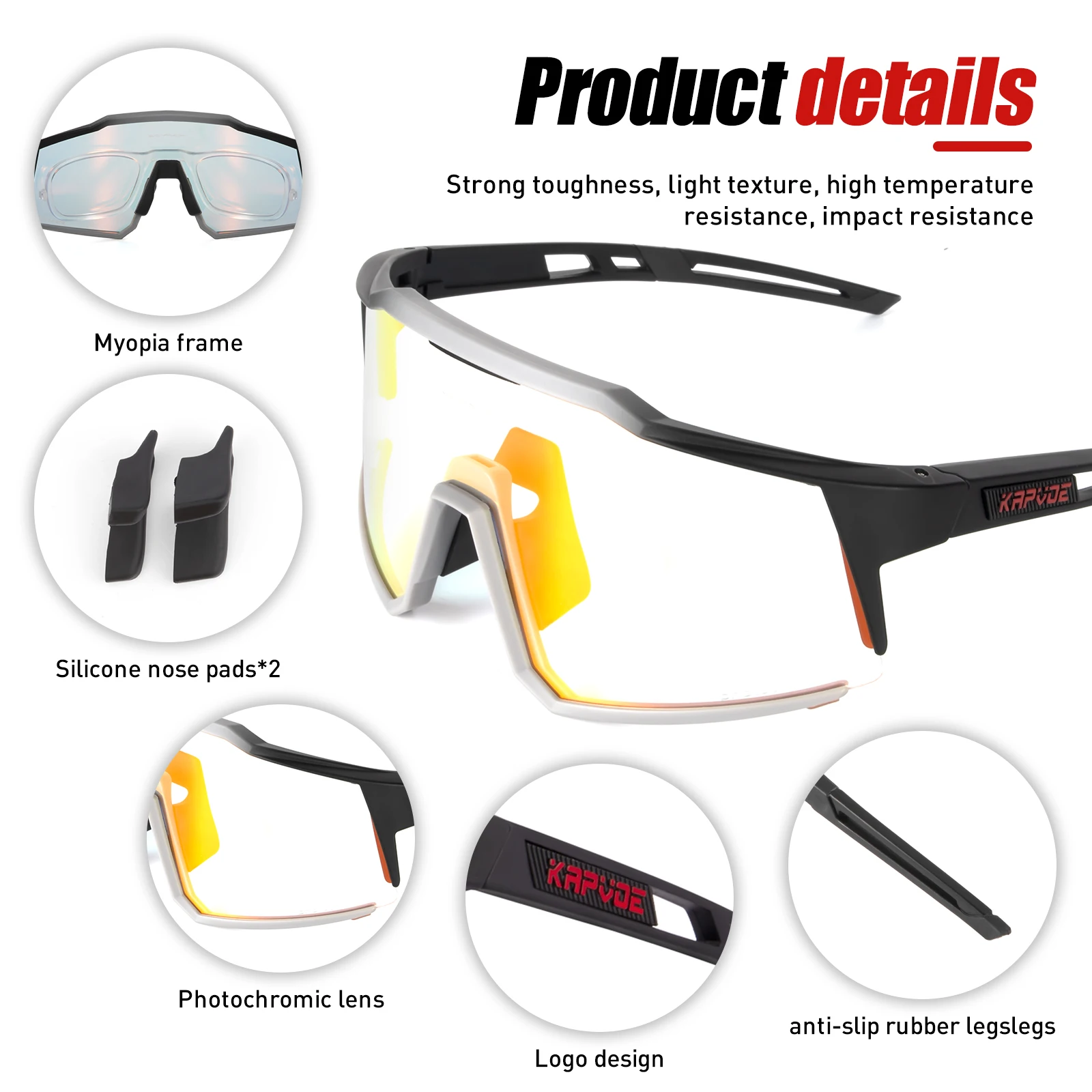 Kapvoe Photochromic Cycling Glasses UV400 MTB Clear Mountain Bike Transition Bicycle Sunglasses for Men Women Sports Eyewear