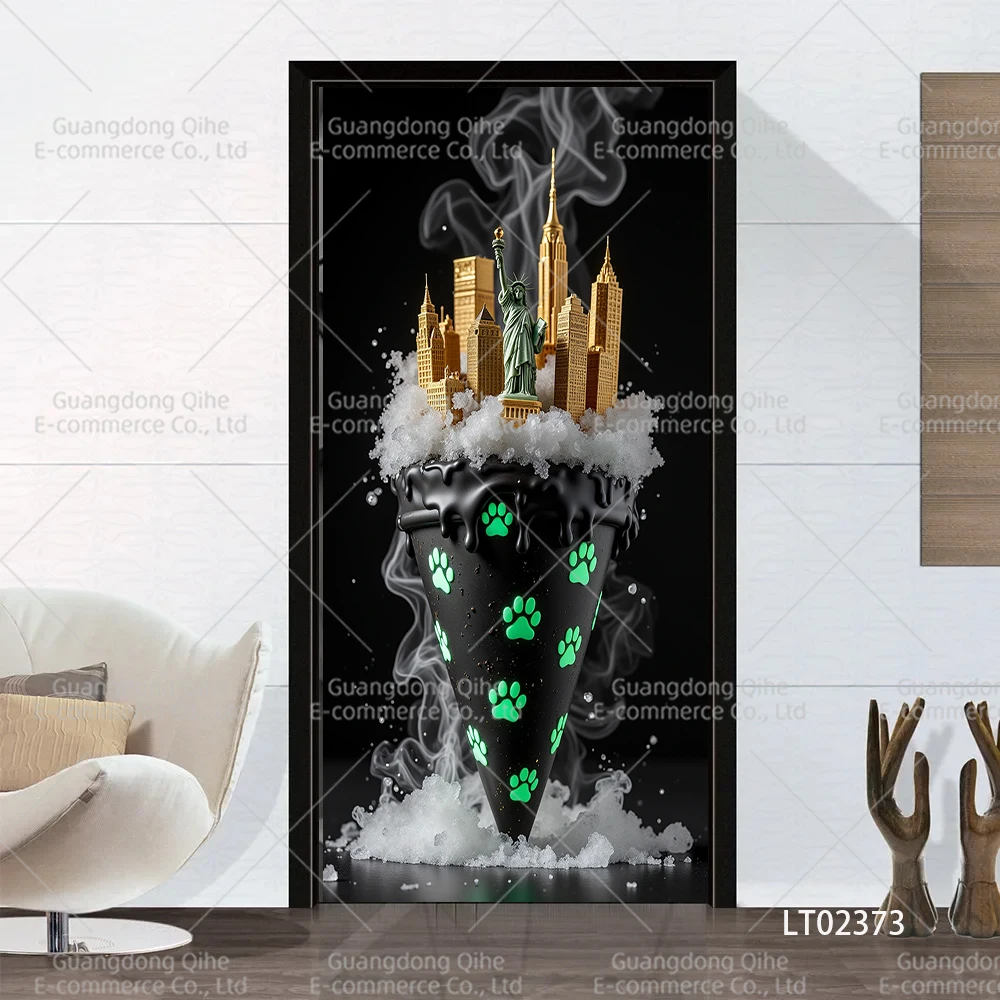 Creative Technology Ice Cream Fruit Decorations Artistic Doors Wallpaper Stickers for Door Bedroom Living Room Cabinets Decor