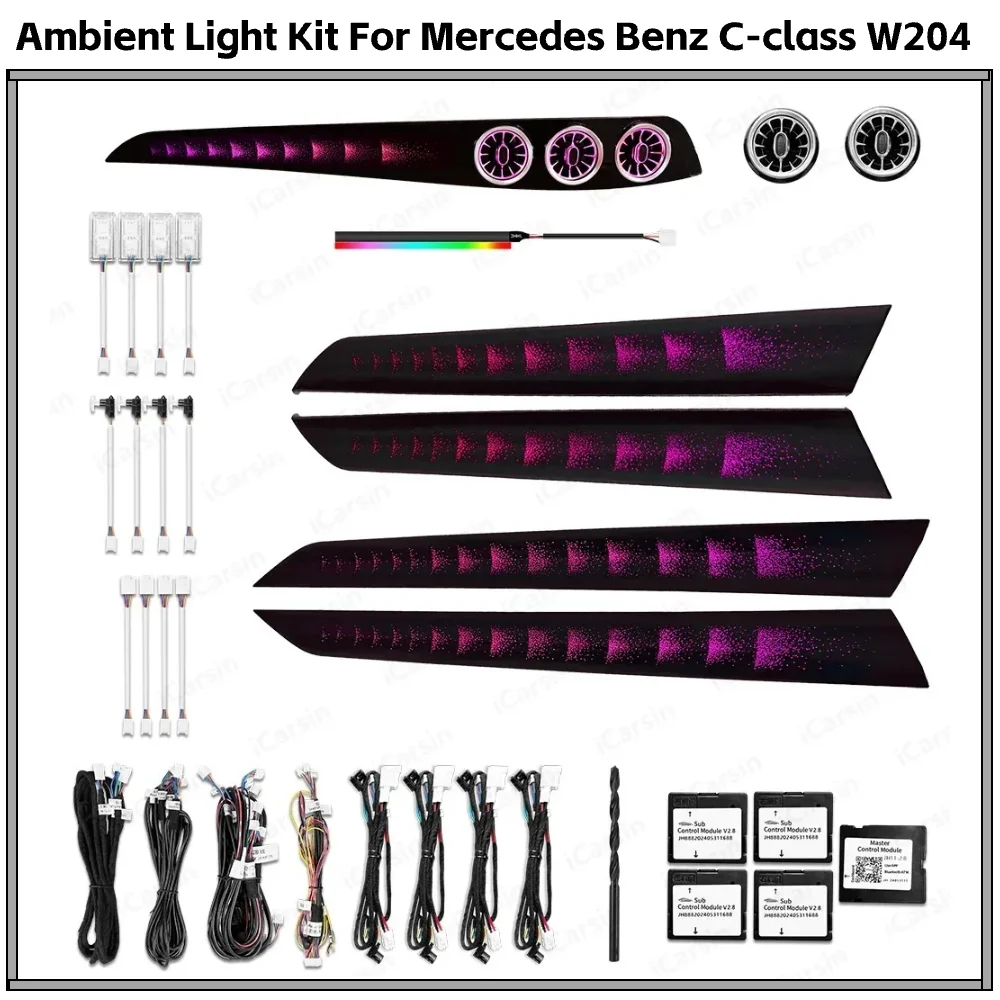 

RHD Upgrade 64 Color LED Interior Ambient Lighting for Mercedes Benz C-class W204 2010-2014 Strip Accessories Decoration
