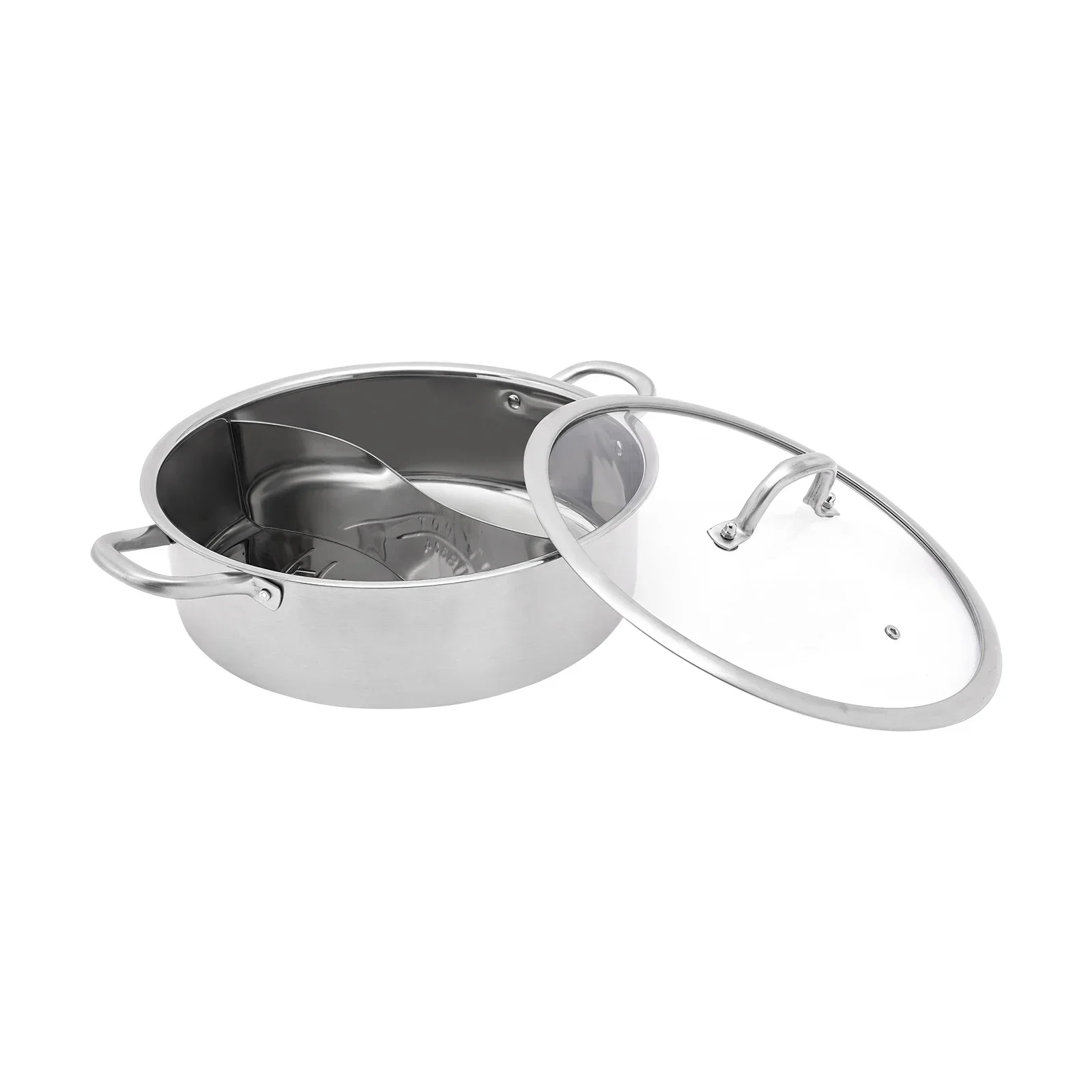 Olla caliente de acero inoxidable de calidad alimentaria 304, herramienta de cocina para sopa de cazuela con divisor y tapa para placa de inducción, estufa de gas (32 cm)