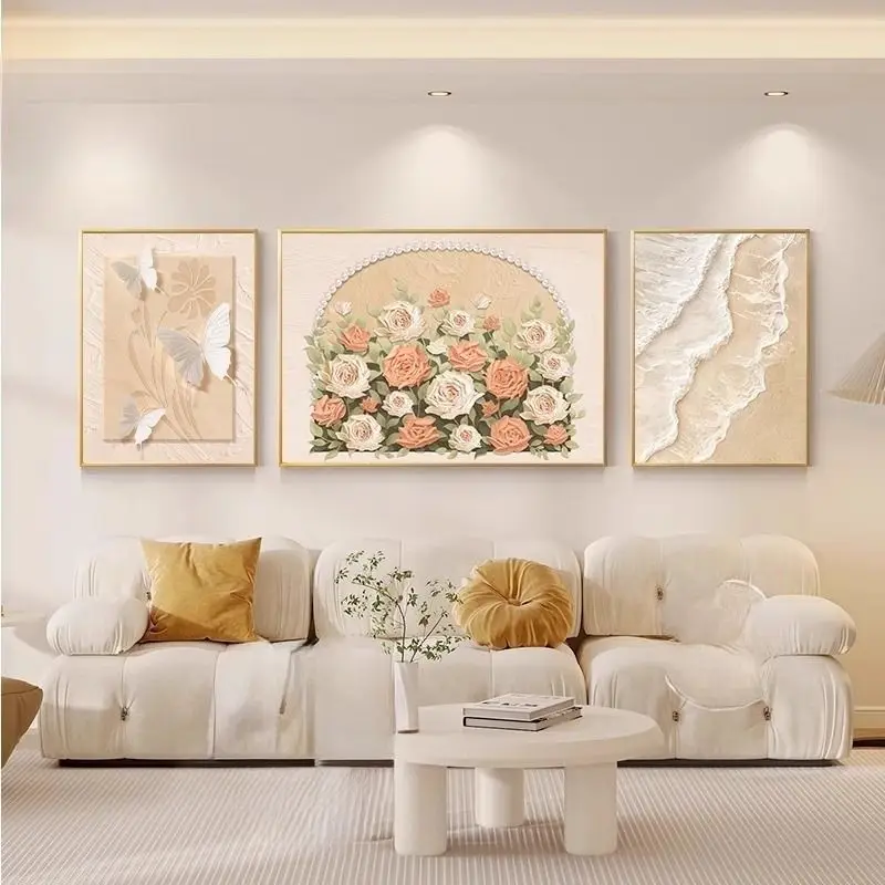 Picture 4: Decorative painting High-end flower sofa background wall hanging painting French triptych
