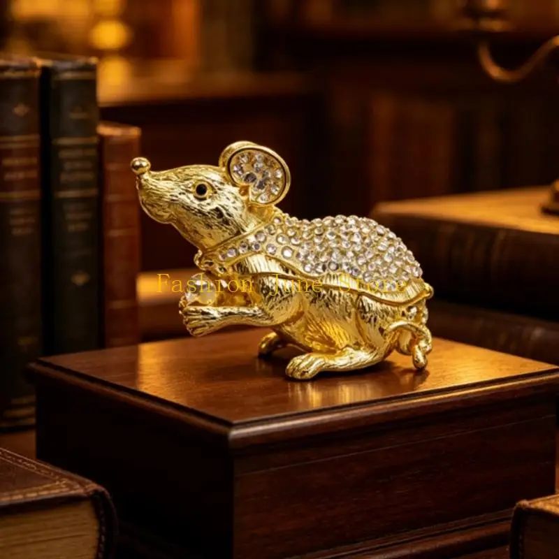 N5KA Fashionable Metallic Mouse Figure Decorative Box Great Housewarming Souvenir