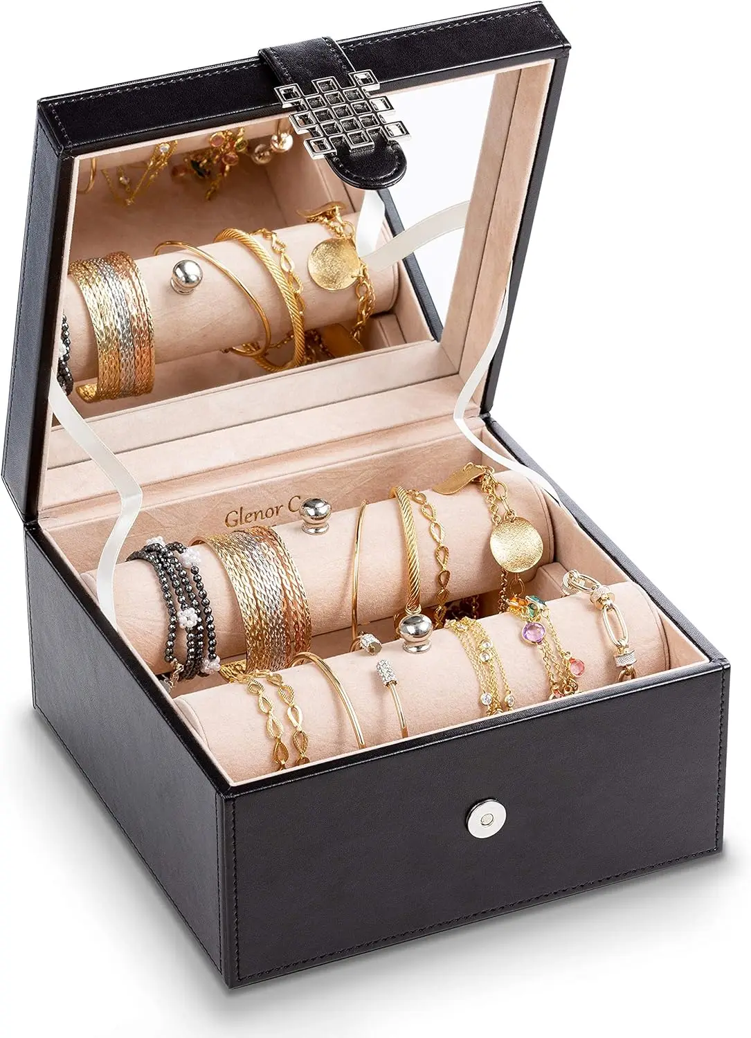 Co Caja de joyería para pulsera con 2 rollos extraíbles - Soporte para guardar pulseras, brazaletes y relojes - Organizador con cierre de metal