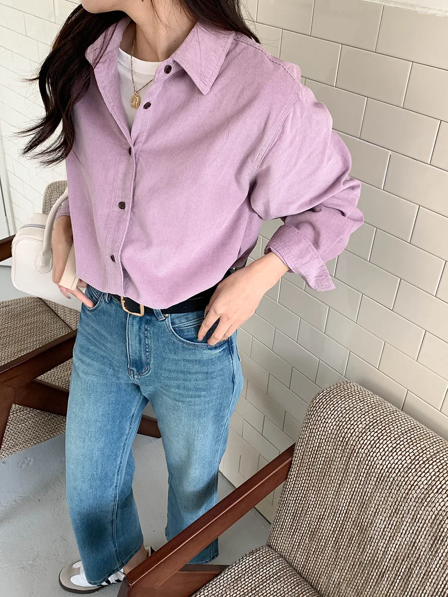 

Early autumn new Korean retro corduroy loose cotton long sleeved shirt