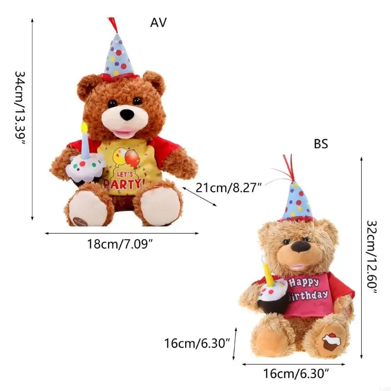 54DF Urso Musical Eletrônico Bicho Pelúcia Soft Bonito Brinquedo Pelúcia Decorações para Casa