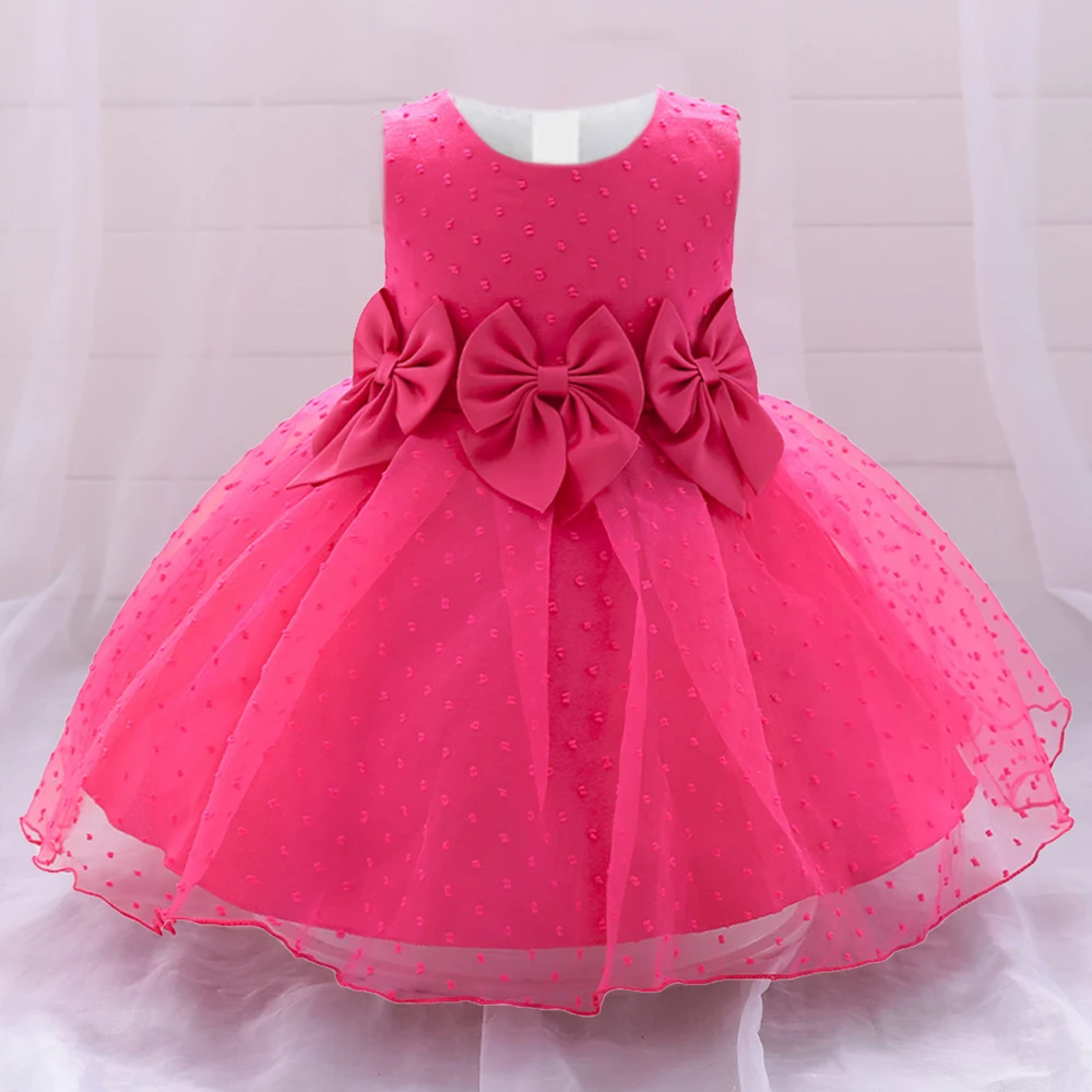 Baby Girl Dress Fluffy Bow Newborn Princess Dresses for Baby 1 Years Birthday Toddler Infant Polka Dot Party Girls Clothes Gown