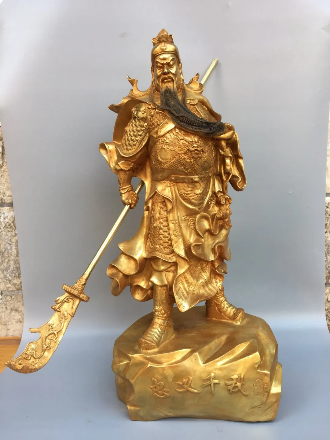 Tibetan old brass gilded Guan Gong's second master stood like ornaments, household Buddhist temple supplies, large collecti