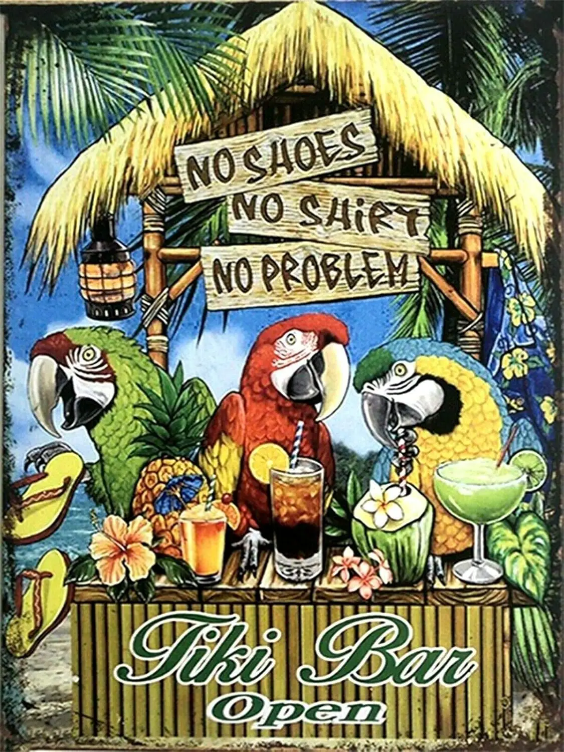 Y1,Tiki Bar Parrot Pub Tin Metal Aluminum Wall Sign Plate Rustic Vintage Garden Yard Decor- es Sign-aluminum