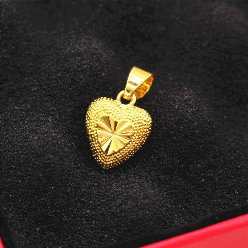 14k Gold Color Solid Big Peach Heart Pendant Water Wave Chain Retro Classic 4K Gold Love Necklace Birthday Valentine's Day Gifts