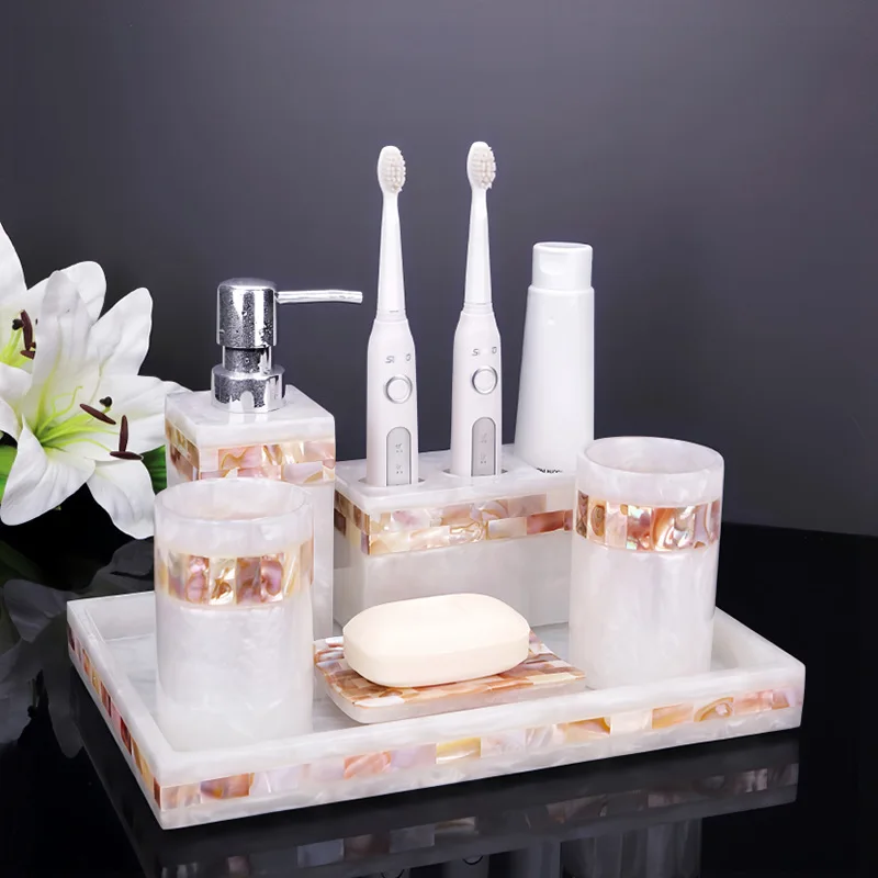 

Nordic Resin Shell Bathroom Toiletry Set Household Soap Dish Toothbrush Holder Mouth Cup Liquid Soap Dispenser Tray Accessories