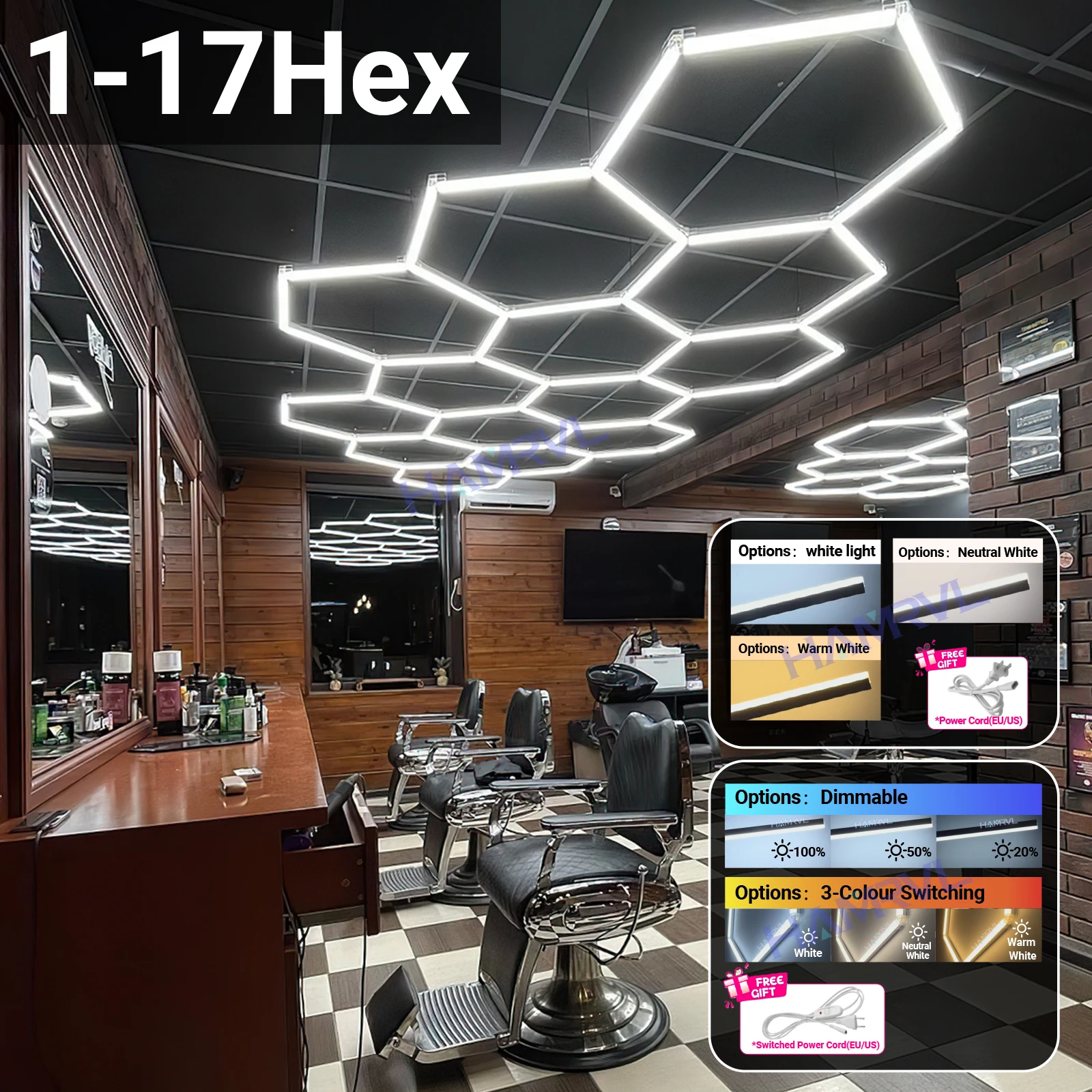 مسدس LED لوحة ضوء 3000K-6000K قابل للتعديل درجة حرارة اللون العسل ضوء السقف للمرآب/صالة الألعاب الرياضية/ورشة العمل/متجر الحلاقة