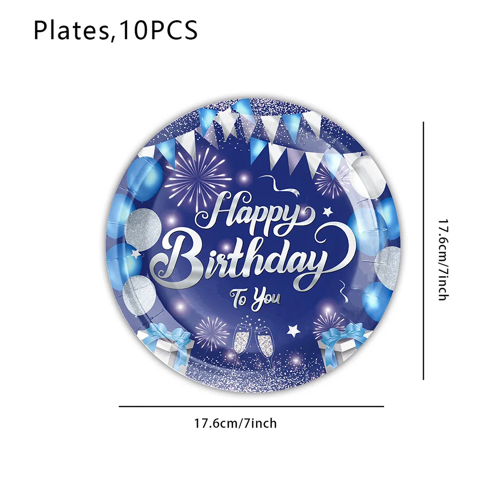 Blue Birthday Decoration Disposable Party Plates Navy Blue Tableware Set Tablecloth Tissue Children Baby Shower Party Supplies